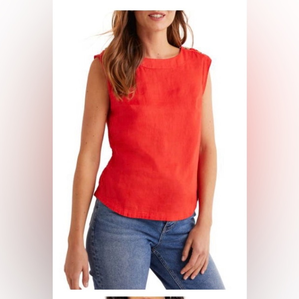 Boden Red Sleeveless Linen Top with button detail. Size 12R. Excellent condition